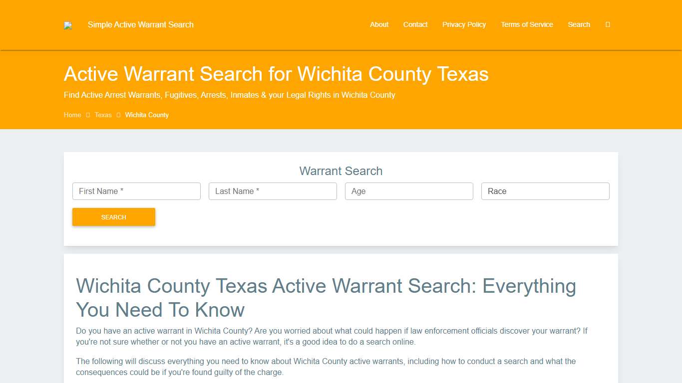 Active Warrant Search in Wichita County Texas - Outstanding Warrants