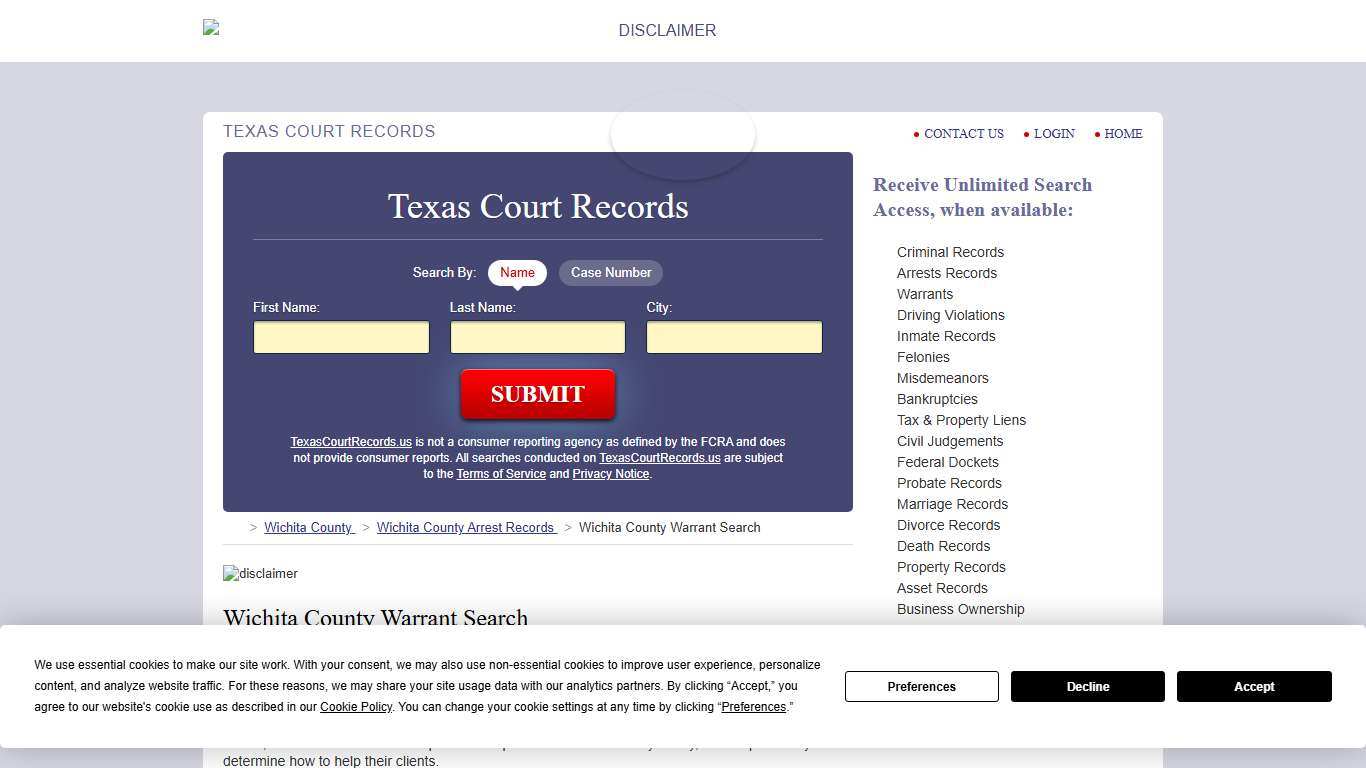 Wichita County Warrant Search | TexasCourtRecords.us